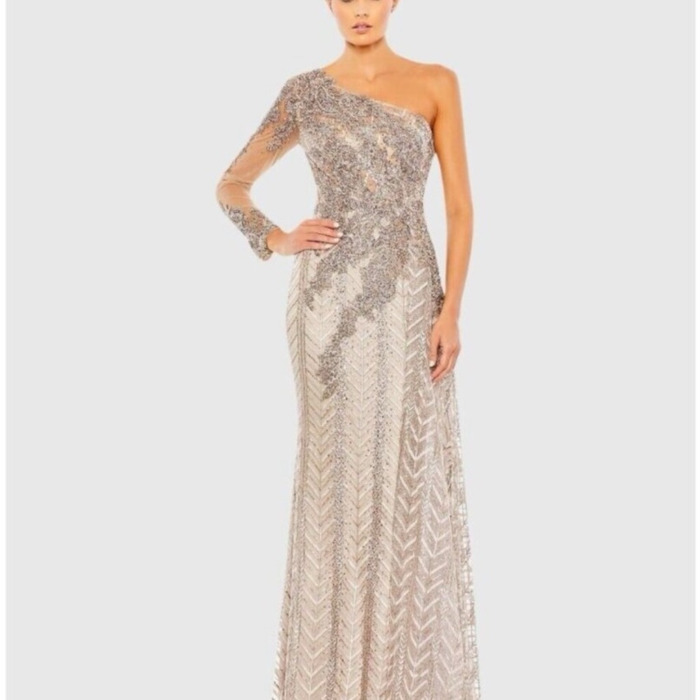 Mac Duggal Gold and Silver Asymmetrical Sequin Gown